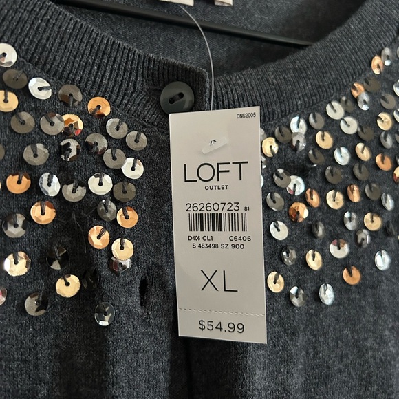 Loft Women’s Sequin Button Cardigan Sweater Size XL Gray Holiday Lightweight NWT - Picture 5 of 7